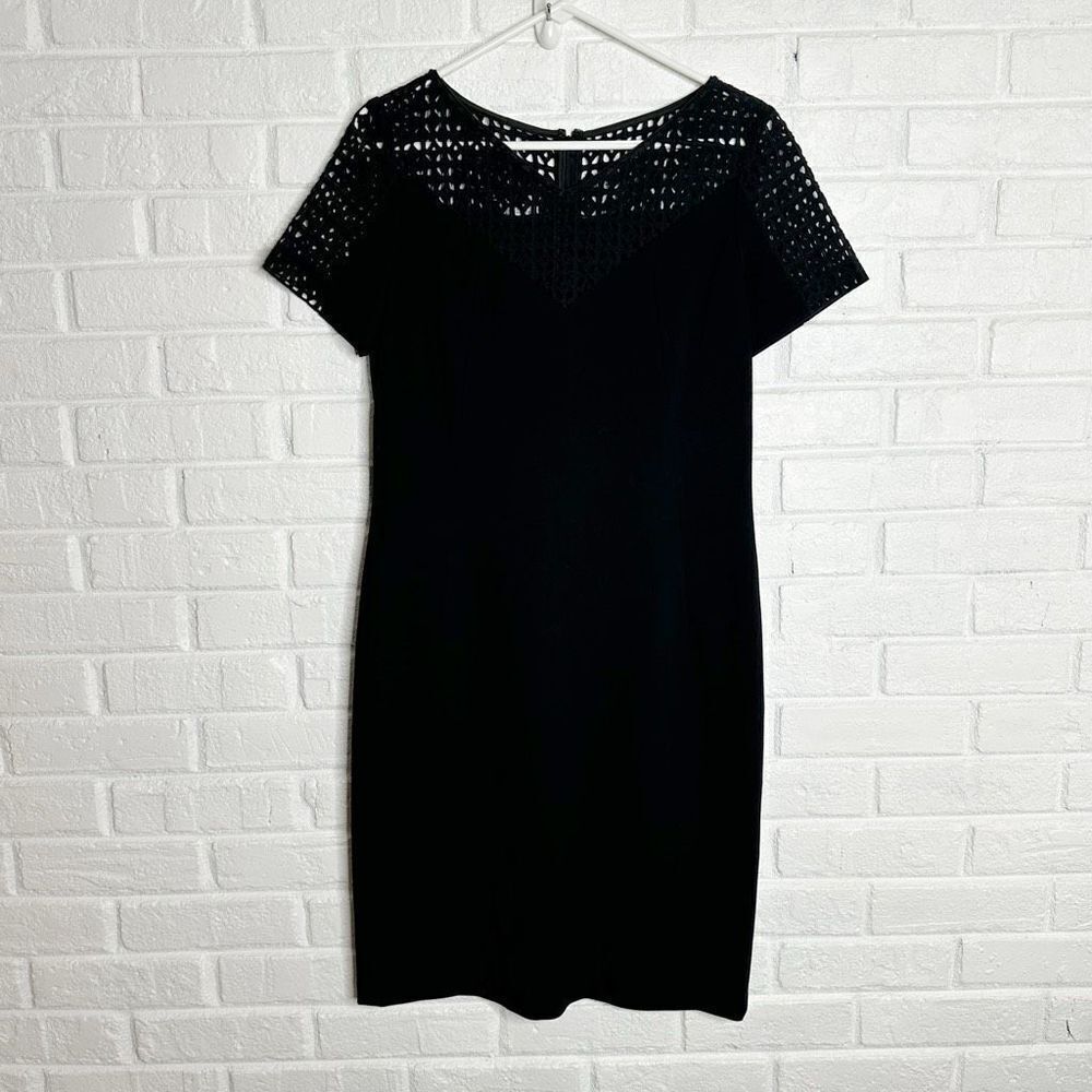Lafayette 148 Black Eyelet‎ Lace Yoke Sheath Dress size 10